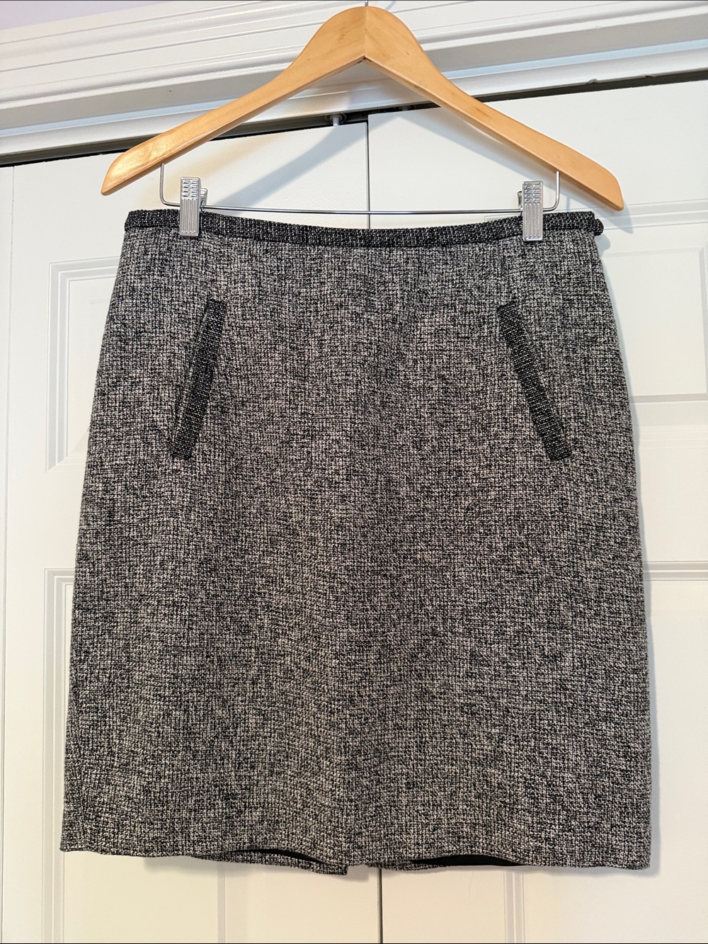 Classic Black & White Tweed Pencil Skirt